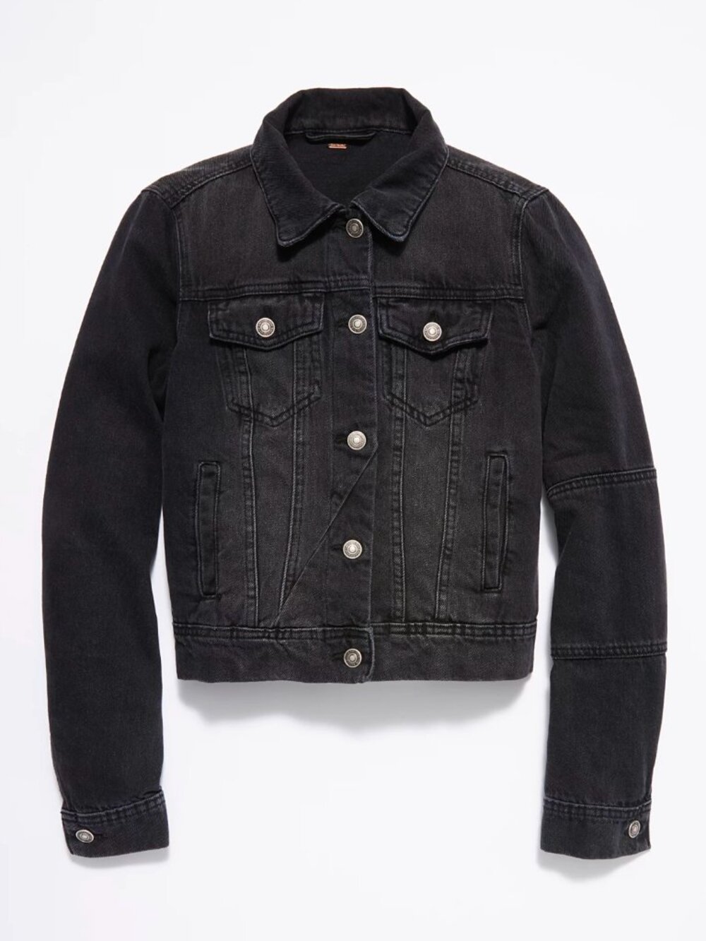 Free People Rumors Denim Jacket Women's Small Washed Black Grunge Trucker Moto